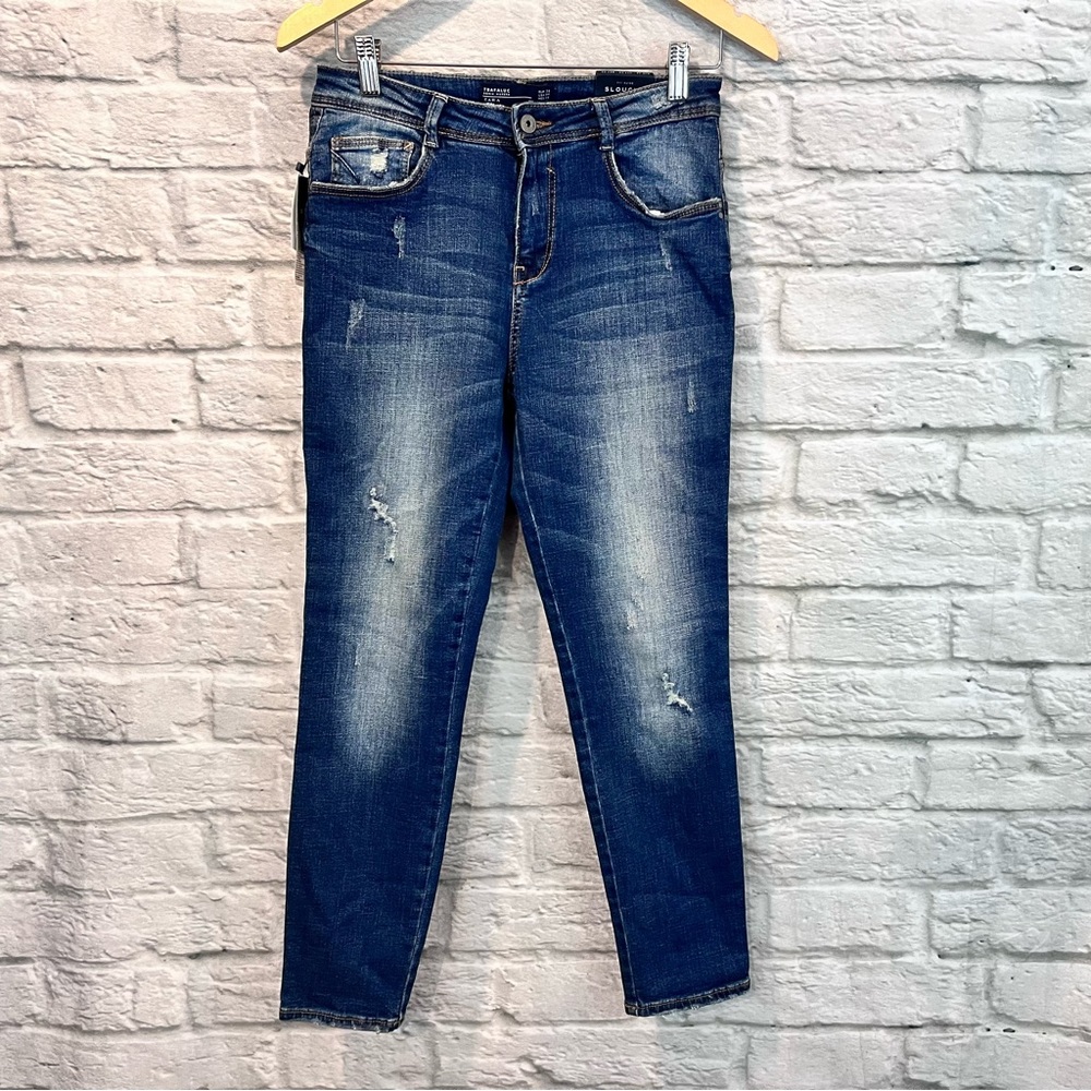 NWT Zara Trafaluc Denim Womens US 4 Distressed Blue Wash Slouchy Skinny Jeans